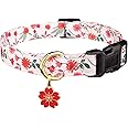 Cotton Handmade Dog Collar Cute and Distinctive Patterns Red and White Flower with Pendant for Girl Boy Dogs Collars L