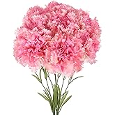 IPOPU Pink Carnations Artificial Flowers 8pcs Large Fake Carnations Pink Flowers 23.6" Long Stem Artificial Flowers for Tall Vase Pink Home Decor Mother's Day Wedding Bouquets for Bride (Pink)