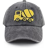 Construction Site Vehicles Hats for Boys Girls Age 3-10, Adjustable Vintage Embroidered Kids Baseball Cap