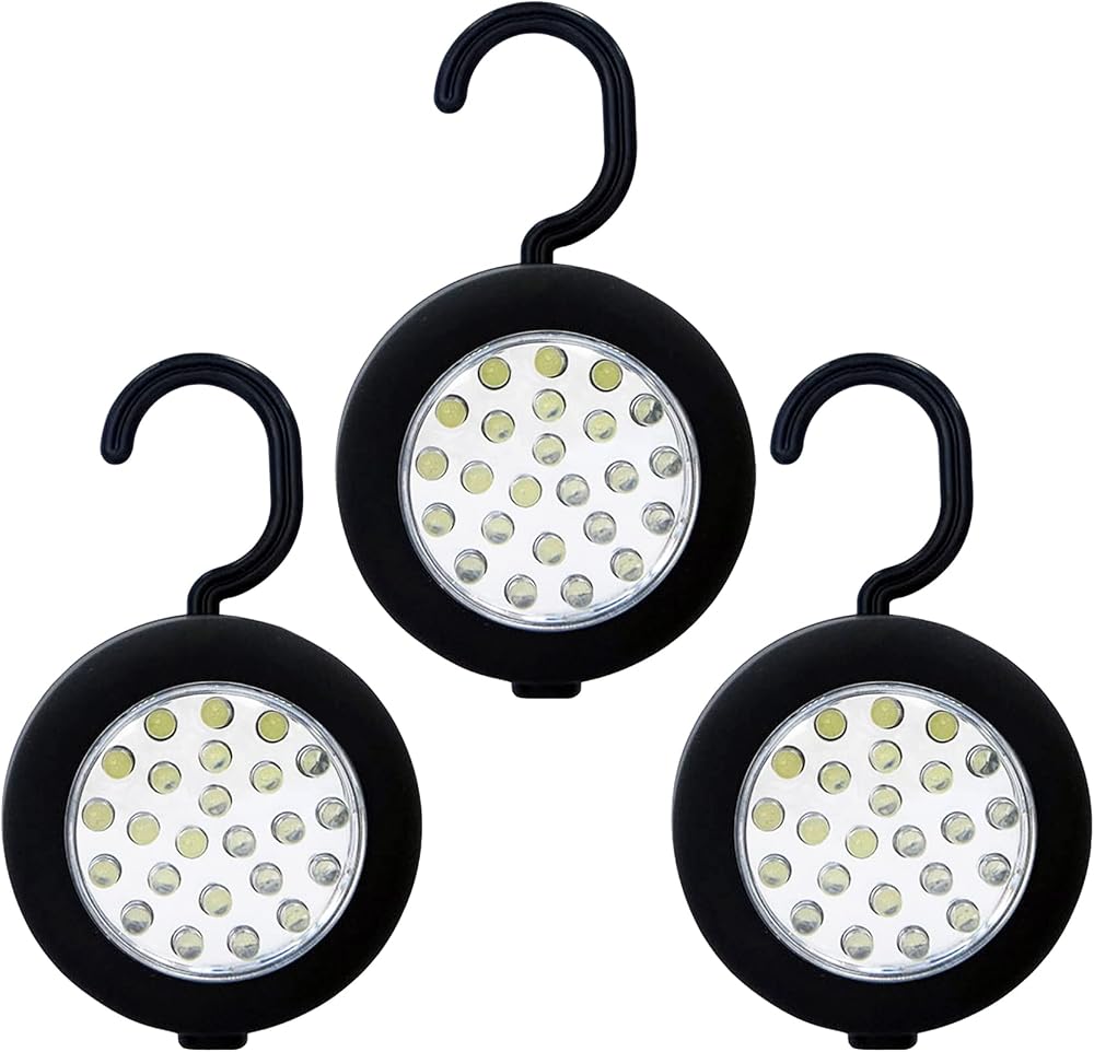 DSYJ 24 LED Round Magnetic Work Light Torch Hook Set 3 Pack AAA Batteries Not