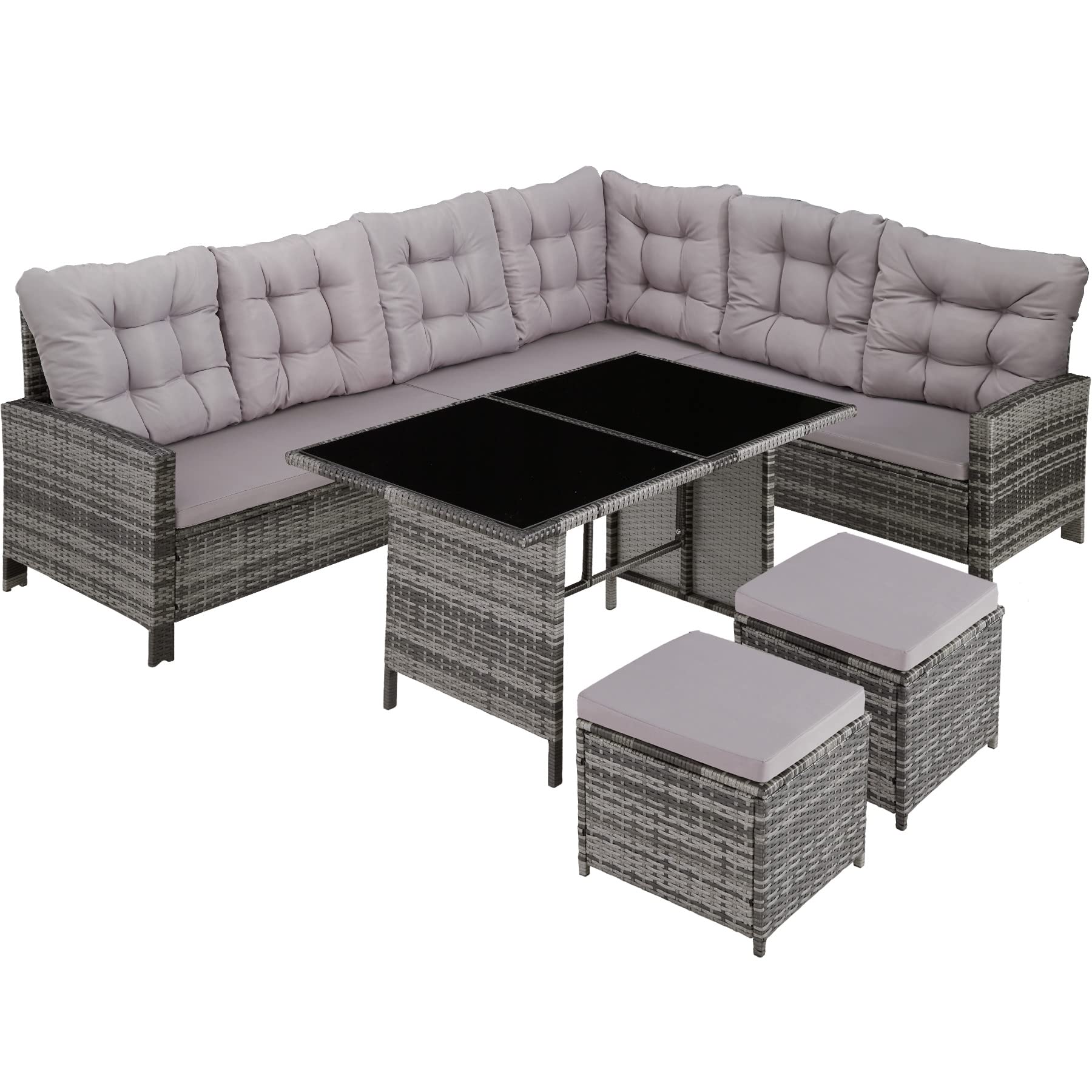 tectake-800824-Conjunto-de-ratan-Sofa-de-Esquina-para-jardin-Mueble-de-Exterior-para-terraza-con-Mesa-y-Cojines-Gris