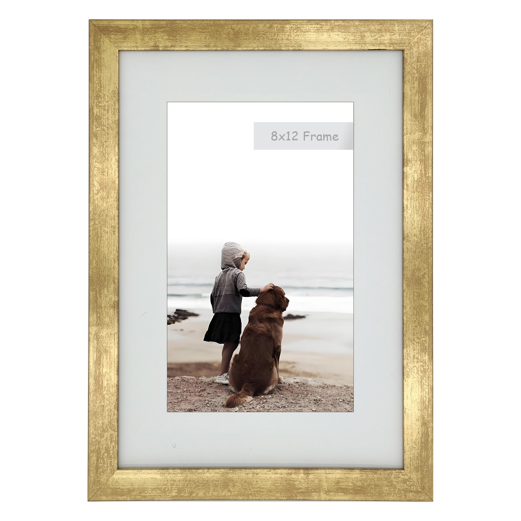 8x12(20.3x30.4CM) Photo Frame Gallery Picture frame with 6x10 mat,Freestanding and Wall Mountable,Gold