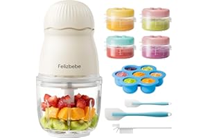 FELIZBEBE Baby Food Maker, Small Baby Food Processor Set, Fruit, Vegatable, Meat, 10oz Baby Food Maker & Puree Blender with Baby Containers, Food Freezer Tray, Silicone Spoons, Spatula