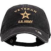 e4Hats.com U.S. Army Veteran Military Embroidered Washed Solid Pigment Dyed Cotton Twill Brass Buckle Cap