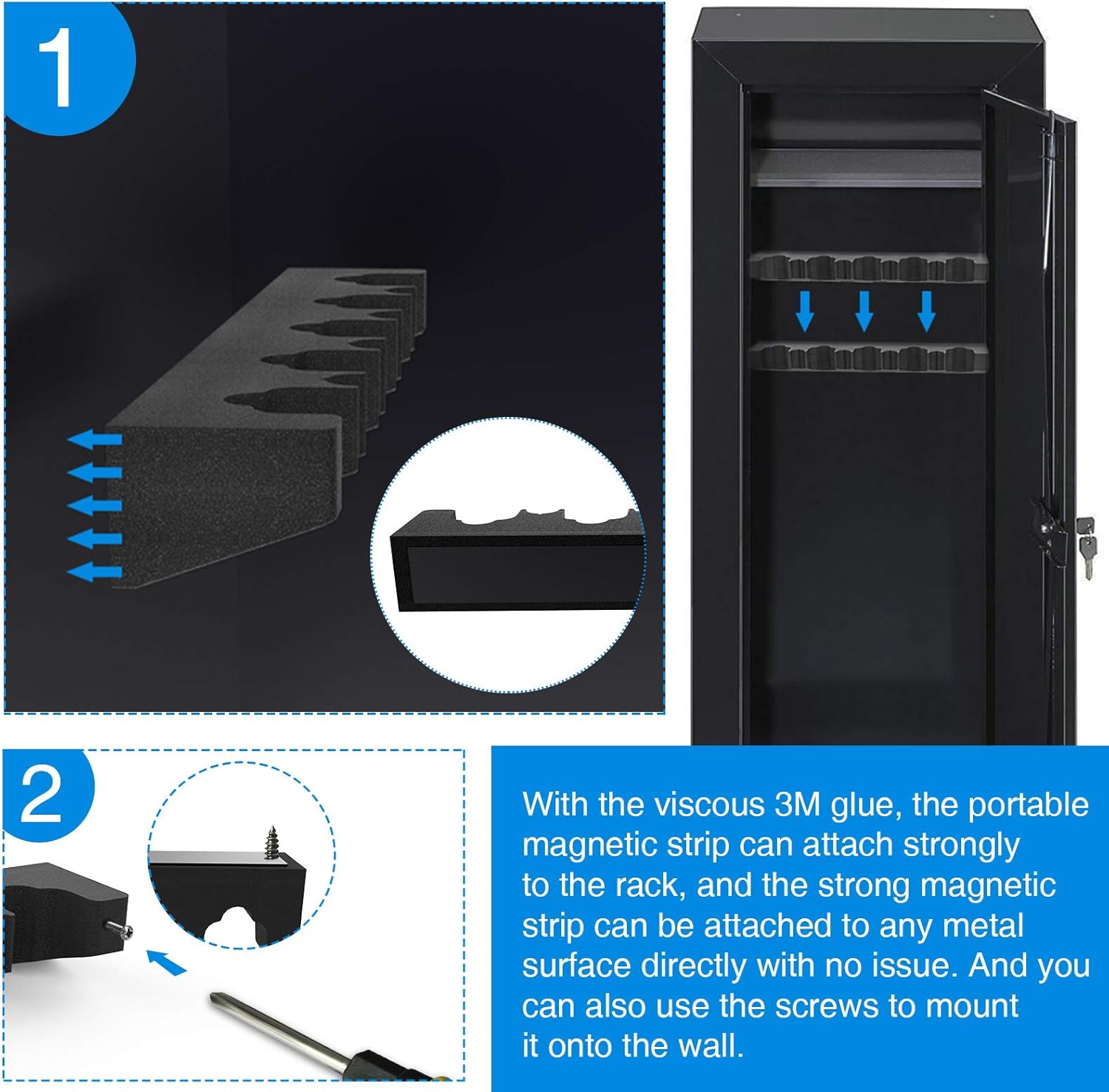 Durable Foam Rifle Barrel Rack for Stack-On gun cabinet, Universal Gun Hanger with Magnetic Strip and Screws, Safe Magnetic Rack for Metal Cabinet,Home Rifle Storage Rack and Fishing Rod Holder: Sports & Outdoors