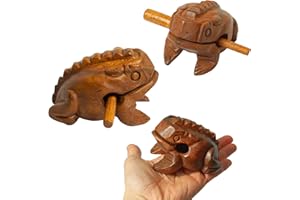 Groove Masters Percussion Wooden Frog Guiro Family - 3", 4" and 5" Hand-Carved Musical Wooden Frog Guiro/Rasp/Toneblock