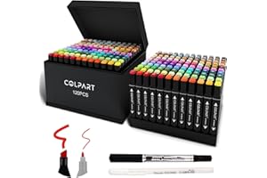 colpart 120 Colors Alcohol Markers Set Dual Tip Art Markers for Kids Marker Pens with Pen Holder and Case for Adult Painting Supplies Perfect for Painting, Coloring Book, Sketching and Drawing