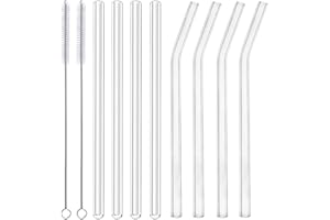 ALINK Glass Smoothie Straws, 10" x 10 mm Long Reusable Clear Drinking Straws for Smoothie,Pack of 8 with 2 Cleaning Brush,