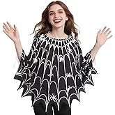 Muswarm Halloween Costume for Women, Ghost Skeleton Spider Web Poncho for Adult, Party Cosplay Cloak Cape