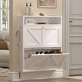 STEELIST Metal Hidden Shoe Rack, 2 Flip Floating Shoe Storage Wall Mounted, Ultra Slim Steel Shoe Organizer for Small Spaces, Modern Front Door Shoe Storage, Anti-Tip, White