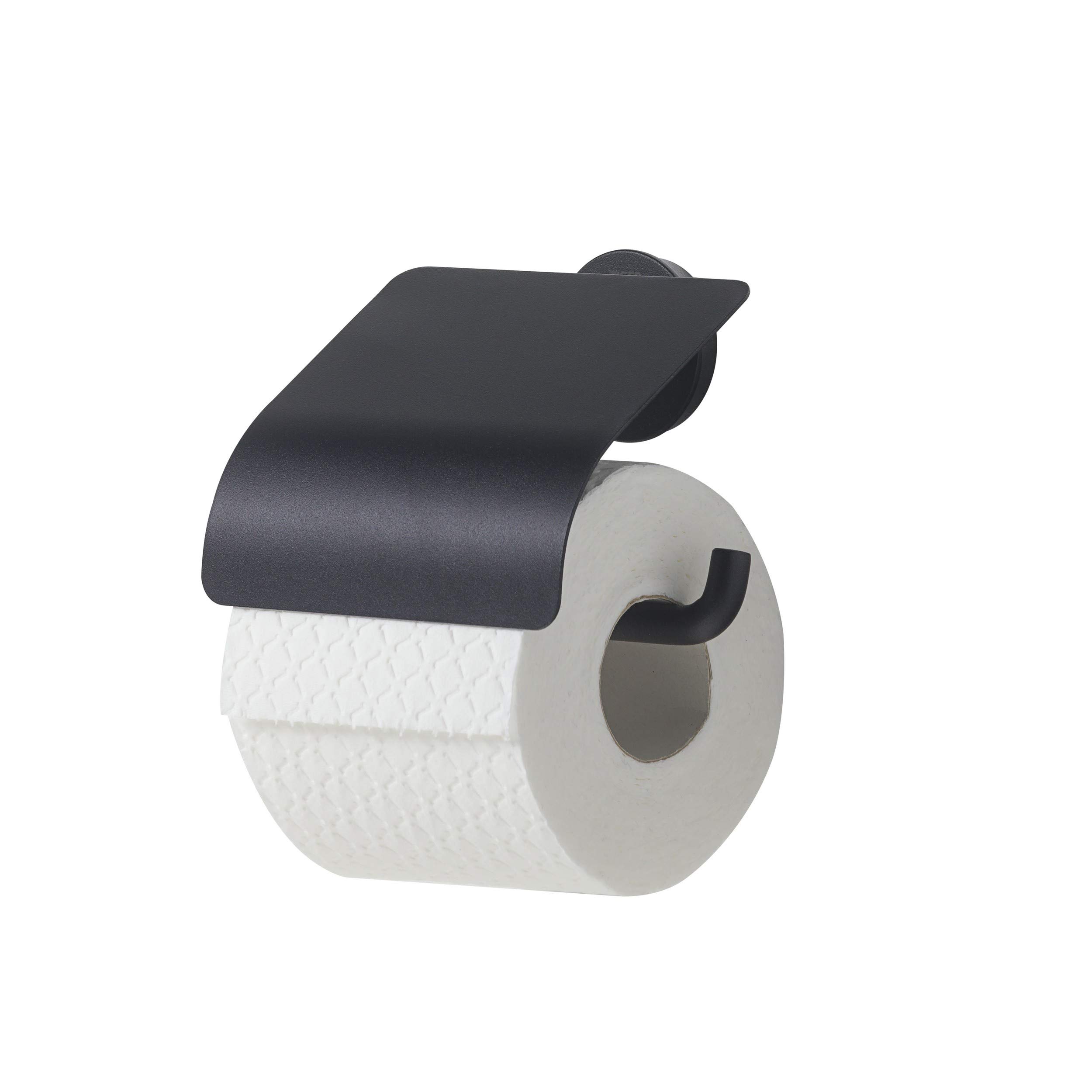 Tiger Urban Toilet Roll Holder with Cover, Stainless Steel, Black, 13.8 x 12.6 x 4.5 cm