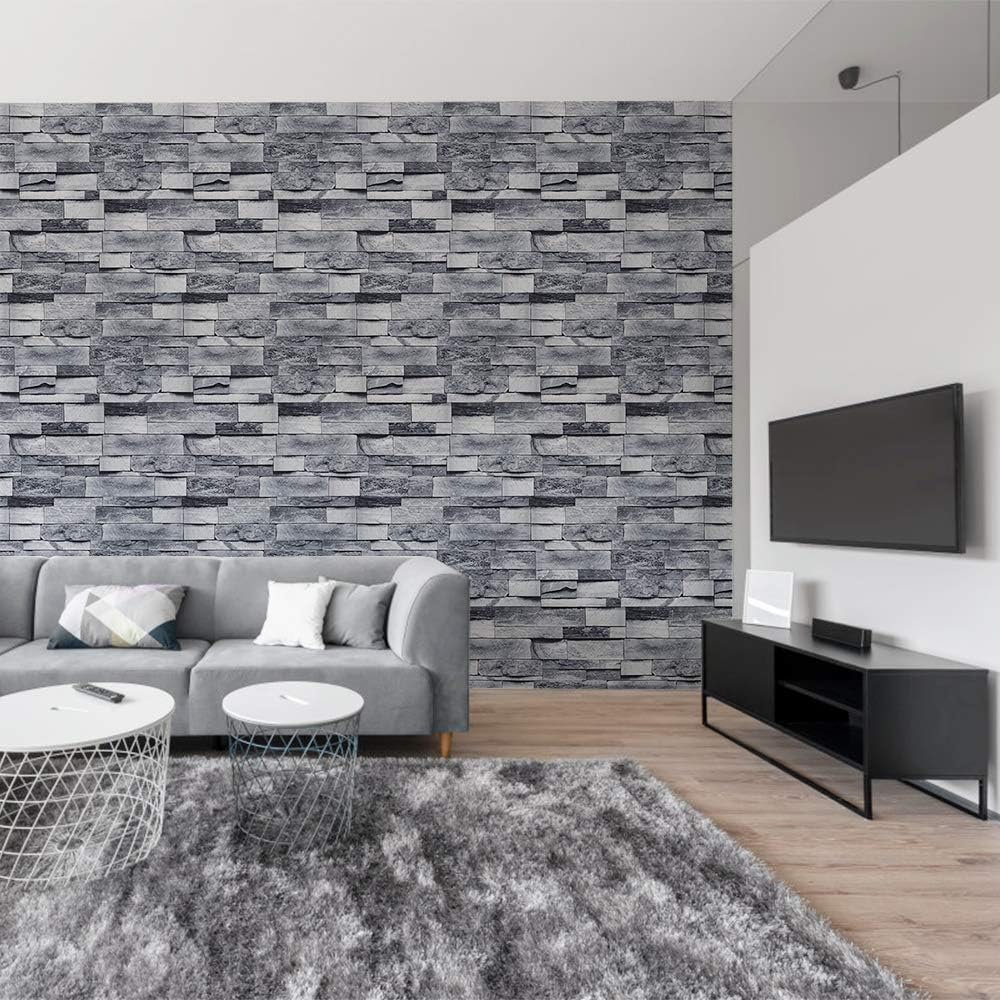 Ohmywor Brick Self Adhesive Peel and Stick Wallpaper Grey Brick Effect Wallpaper Sticker Lining Paper Sticky Back Plastic for Bedroom Bathroom 45x600CM - Image 5