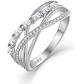 STARCHENIE Twisted Knot Ring 925 Sterling Silver Cubic Zirconia Infinity Crisscross Crossover Statement Rings Birthstone Jewelry for Women Size 5-10