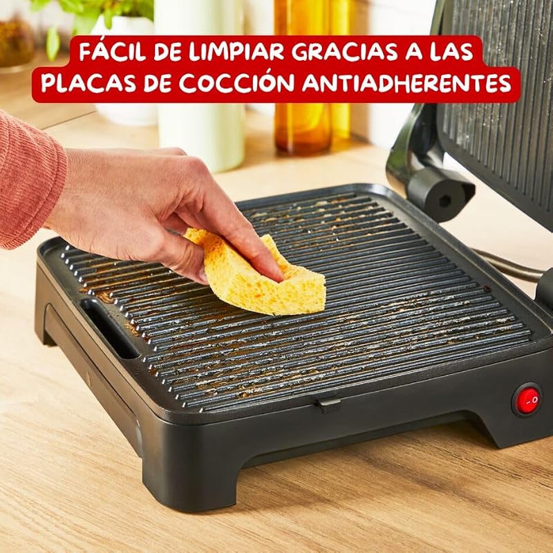 Inicio, Plancha y grill para paninis con calentamiento rápido, 2000 W, Placas antiadherentes, Gran superficie de cocción, Óptima para 4-6 personas, Uso versátil y compacto, GI271D10