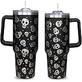 Heqianco 40oz Halloween Tumbler with Handle,Skeleton Coffee Cups with Handle Lid and Straw,Stainless Steel Insulated Travel Mug, Halloween gifts for women & men