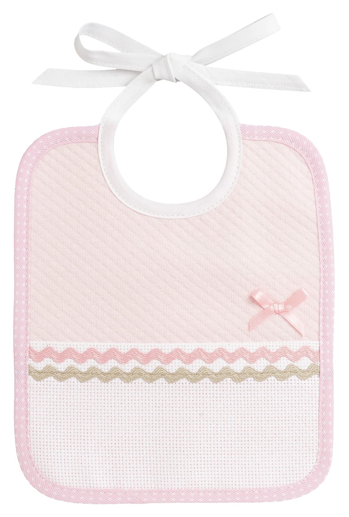 FILET Bib with Pocket in Aida Cloth to be Embroidered, Pink, One Size