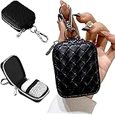 Fofvccv Earbud Case, Headphone Storage Case for AirPods 4/1/2/3/Pro 2, Leather Plaid Zipper Carrying Pouch Earbuds Bag with Keychain for Wireless Earphones, Wired Headphone & USB Cable Lattice Black
