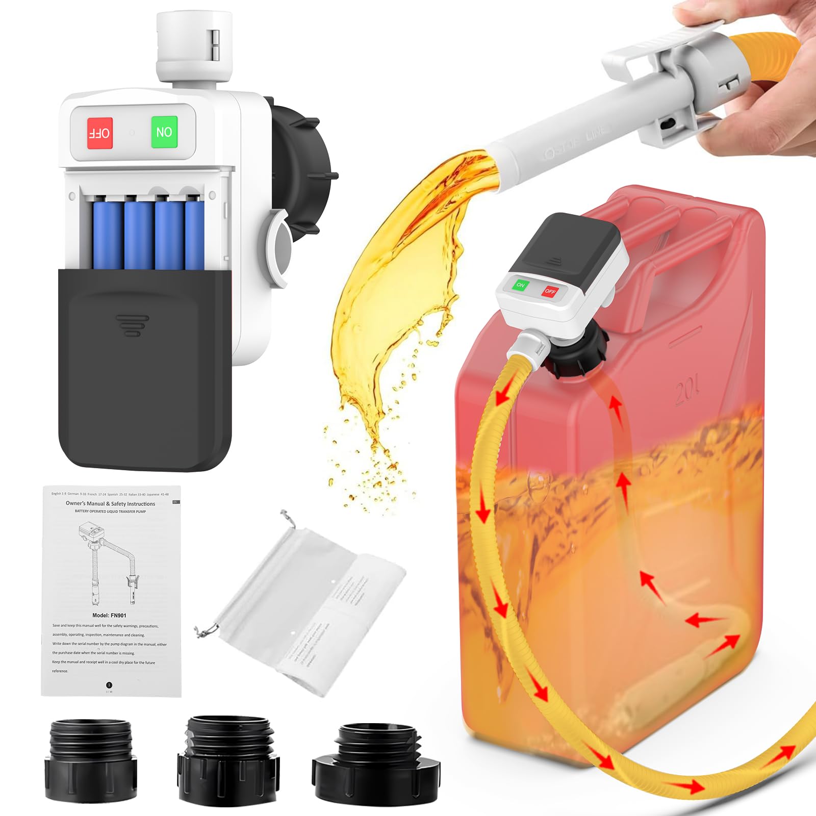 Photo 1 of Fuel Transfer Pump with Auto Stop Sensor Overfill Protection, 3.2 GPM Portable Automatic Fuel Transfer Pump Kit with 4 Tank Adapter, Portable Gas Pump for Oil, Diesel, Gasoline Black