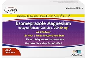 CAMBER PHARMACEUTICALS, INC Camber Esomeprazole Magnesium USP 20mg, Delayed Release Capsules, Treats Frequent Heartburn (42 Count)