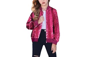 Cudtum Sequin Bomber Jackets Girls Long Sleeve Zip up Jacket for Kids Birthday Christmas Shiny Fashion Clothes