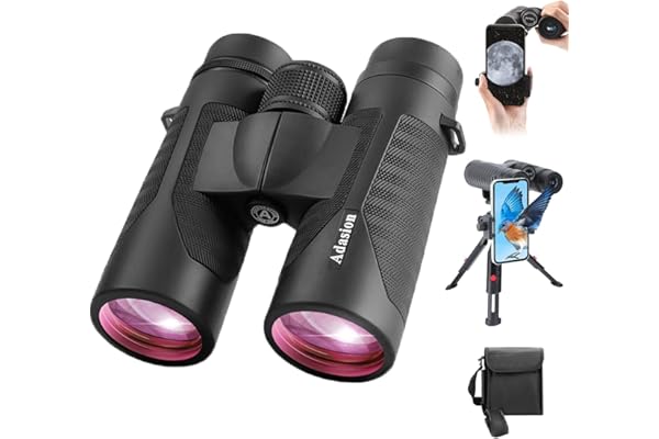 12x42 HD Binoculars for Adults High Powered with Phone Adapter and Tripod, Super Bright BAK4 Prism Waterproof Binoculars for Bird Watching Hunting Hiking Safari Travel Sports