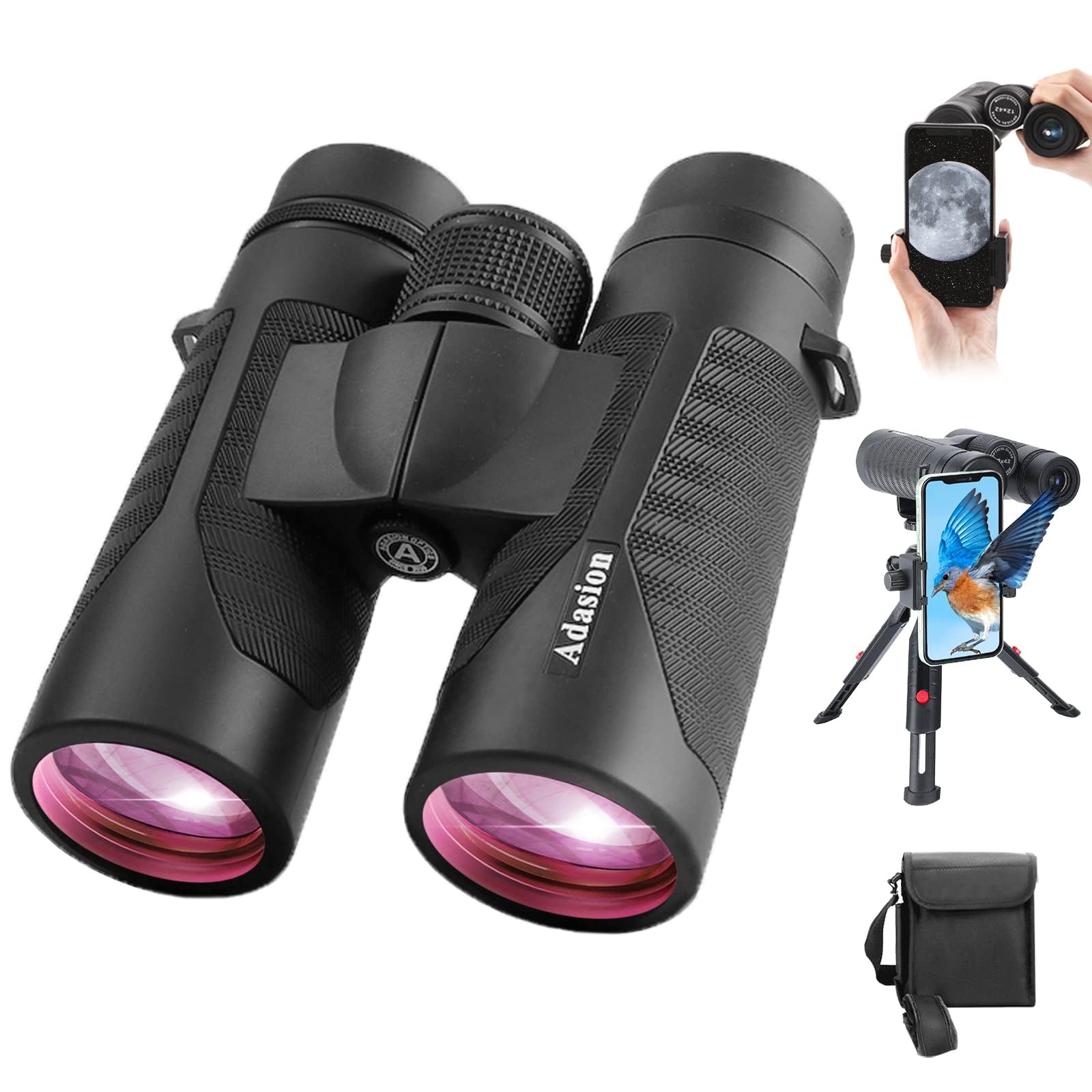 Photo 1 of 12x42 HD Binoculars for Adults High Powered with Phone Adapter and Tripod, Super Bright BAK4 Prism Waterproof Binoculars for Bird Watching Hunting Hiking Safari Travel Sports