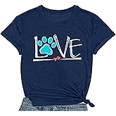 COMIZI Dog Lover Shirts for Women Cute Paw Love Heart Print T-Shirt Dog Mom Short Sleeve Tee Tops