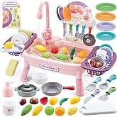 Play Kitchen Sink with Running Water, Kids Sink with Running Water, Toddlers Real Working Bathroom Sink Toys Dishwasher with Electric Faucet, Mini Water Sensory Table for Boys Girls