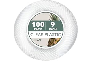 Ilyapa 100 Pack 9 Inch Disposable Dessert Plates, Plastic Clear Party Sets for 100 Guests, Clear Appetizer and Cake plates 9"