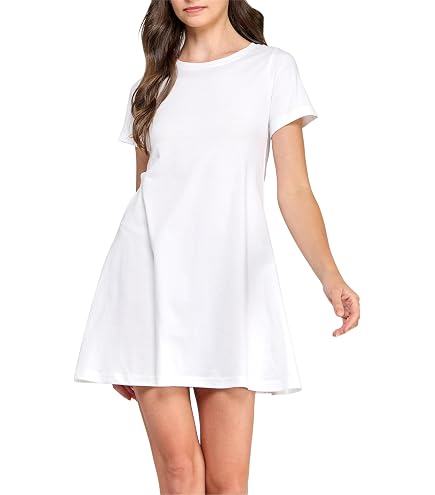 Fair Indigo Women's 100% Organic Pima Cotton Short Sleeve T-Shirt Dress (XS, Dark Navy) at Amazon Women's Clothing store