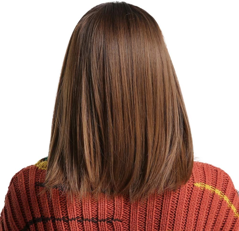 EMMOR Brown Bob Hair Wigs for Women Natural Wigs With Fringe Bangs Heat Resistant Synthetic Wigs, Ombre Brown - Image 5