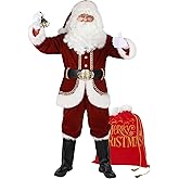 Ahititi Santa Claus Costume for Men Deluxe Professional Santa Suit Adults 11pcs Red Mens Outfit Christmas Clause Suits Adult