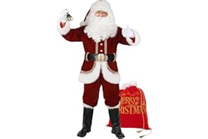 Ahititi Santa Claus Costume for Men Deluxe Professional Santa Suit Adults 11pcs Red Mens Outfit Christmas Clause Suits Adult