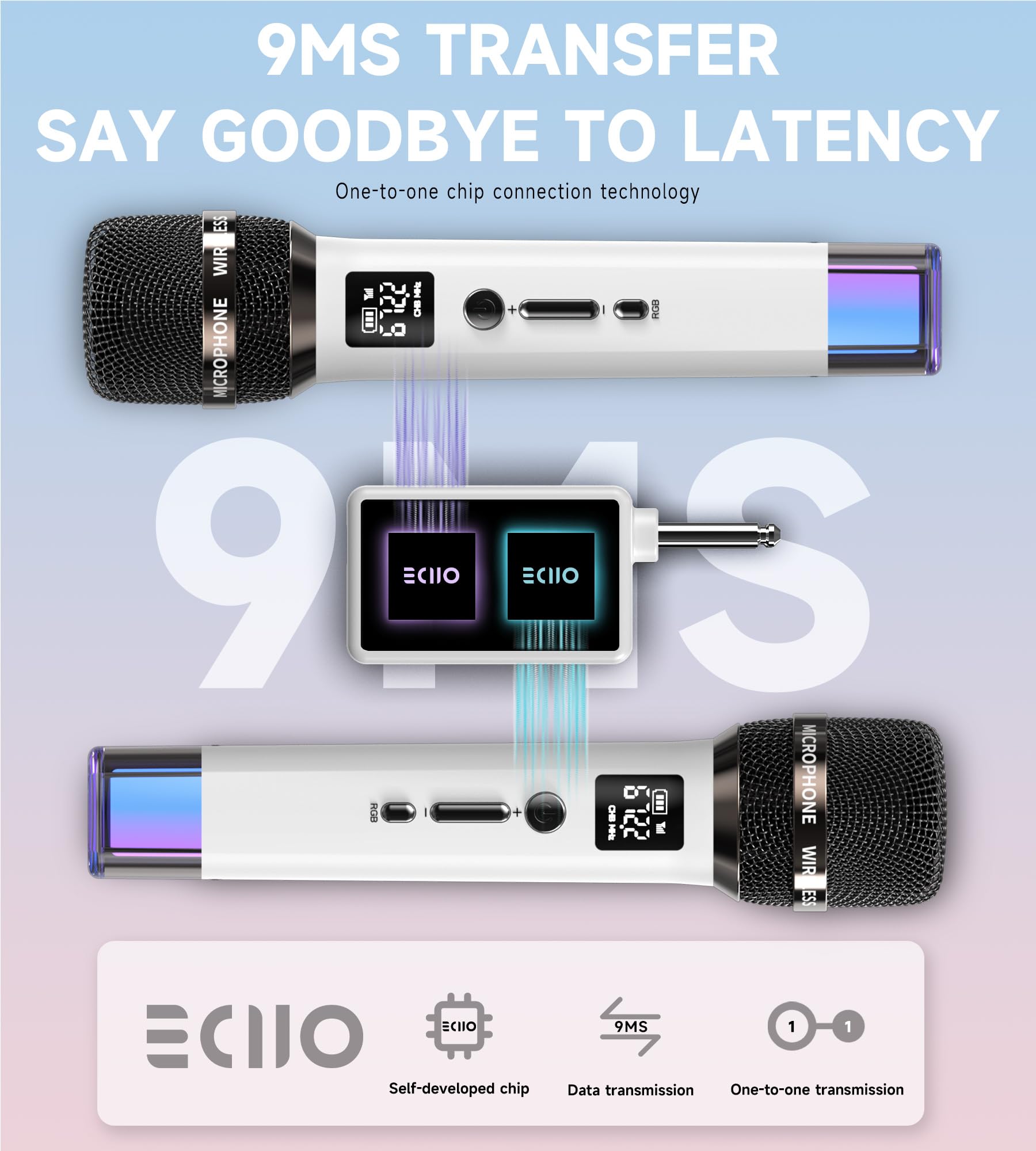 Wireless Microphones, Microphone with One-to-One Chip Connection and LED Lights, 40H Duration, 200FT Range Receiving, Volume Control Karaoke Microphone for Singing, Speech, Home Party, YouTube/TikTok