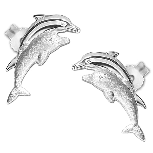 Clever Schmuck Silberne Damen Kinder Ohrstecker Delfinpaar 11 mm matt und glänzend STERLING SILBER 925 für Damen oder Kinder