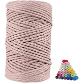 FLIPPED 100% Natural Cotton Macrame Cord,5mm x110 Yards Macrame Cords Colored Cotton Macrame Rope Craft Cord for DIY Crafts Knitting Plant Hangers Christmas Wedding D&eacute;cor（Pink Gray）