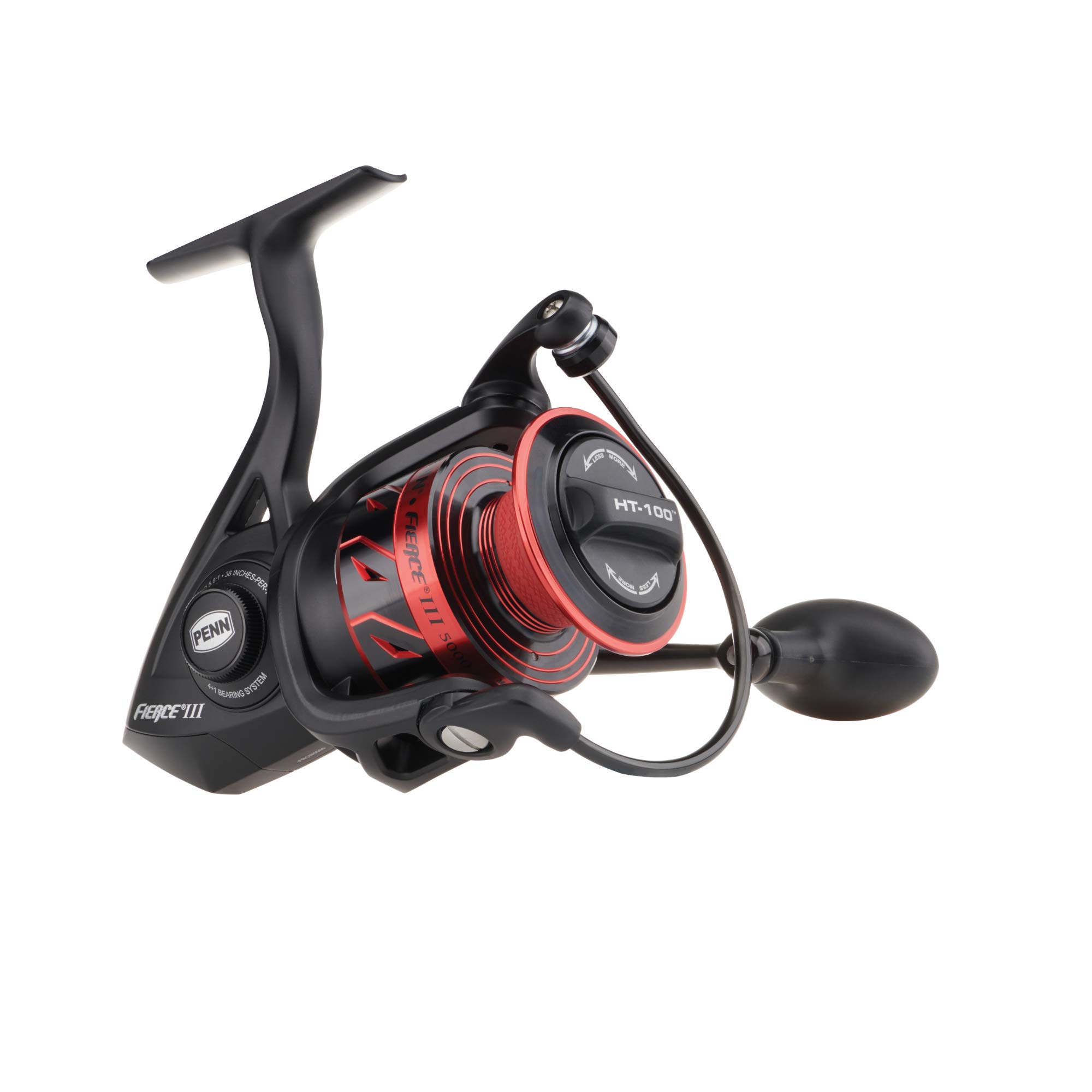 PENN Fierce III Spinning Inshore/Nearshore Fishing Reel, Size 5000, Right/Left Handle Position, 5 Bearings for Smooth Operation, Red, Black