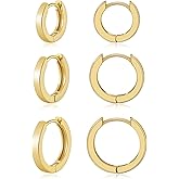 Gacimy 3 Pairs Small Gold Huggie Hoop Earrings Set, 14K Gold Plated Hypoallergenic Huggies for Women, Multiple Piercings