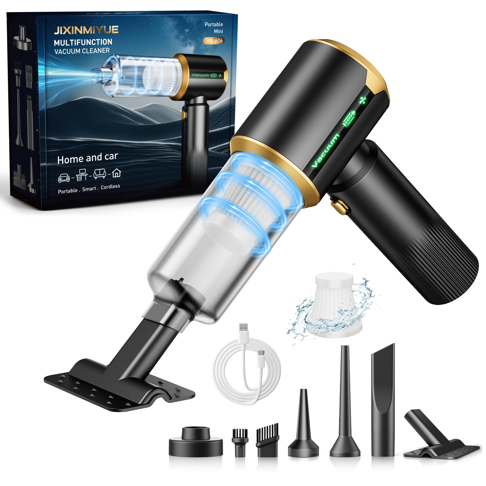 Photo 1 of JIXINMIYUE Car Handheld Vacuum Cordless: Car Vacuum Cleaner with 16000Pa Ultra-Strong Suction, Brushless Motor & HEPA Filter - Lightweight Design for Drivers and Office Workers- Glossy Black