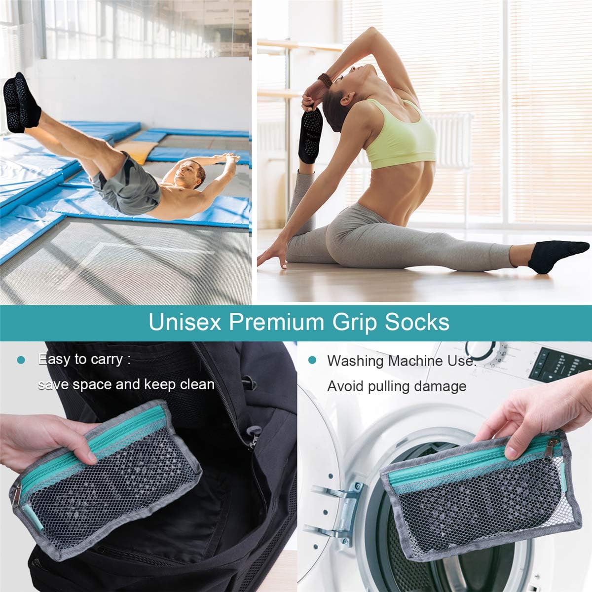 Hylaea Unisex Non Slip Grip Socks for Yoga, Hospital, Pilates, Barre | Ankle, Cushioned : Clothing