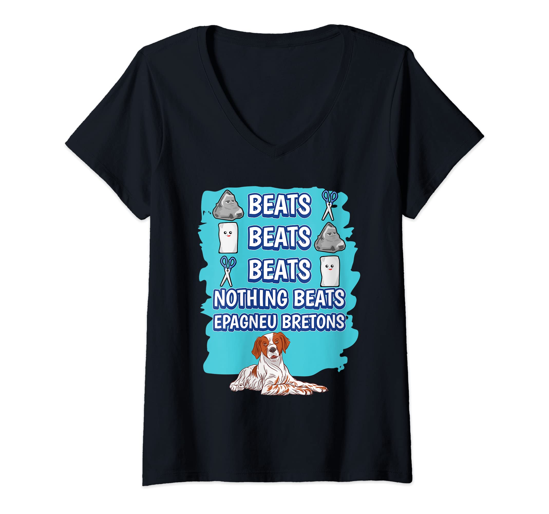 Womens Nothing Beats Rock Paper Scissors Game Epagneu Breton V-Neck T-Shirt