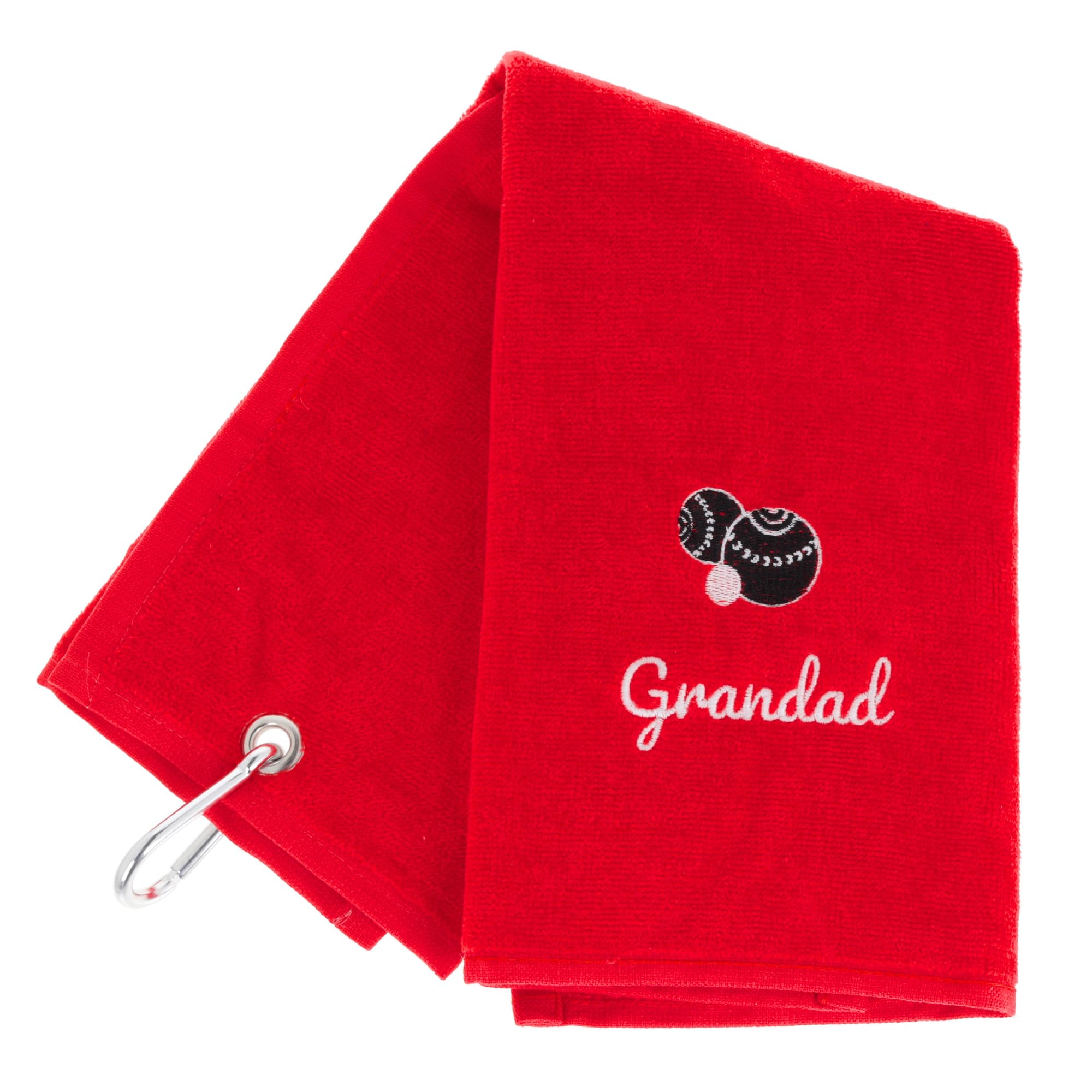 Always Looking Good Embroidered Red Lawn Bowls Towel for Grandad Tri Fold Luxury Velour 50cm x 40cm Custom Bowling Towel with Carabiner Cip Bowling Gifts for Grandad