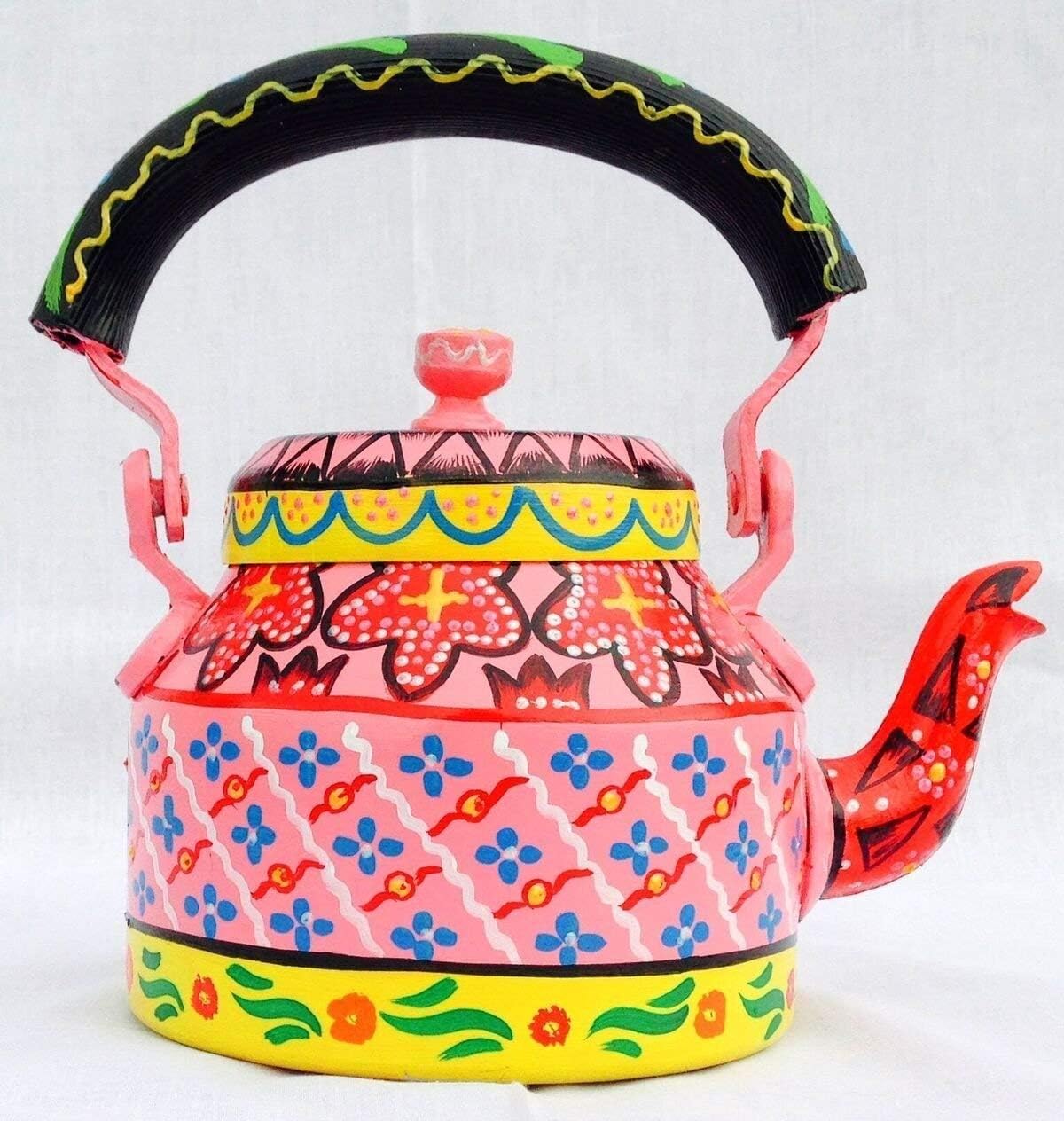CRAFAT Aluminium Handpainted Multicolour Designer Tea Kettle (Elegent Design), Aluminium for Home Décor Corporate Gift Purpose