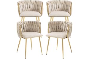 Nrizc Velvet Dining Chairs Set of 4, Woven Upholstered Dining Chairs with Gold Metal Legs, Modern Accent Chairs for Living Room, Dining Room, Kitchen