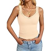 GKBK Womens Tank Tops Ribbed Fitted Lace Trim Camisole Sleeveless Summer Casual Basic Cute Cami Spring Fashion 2026 Outfits
