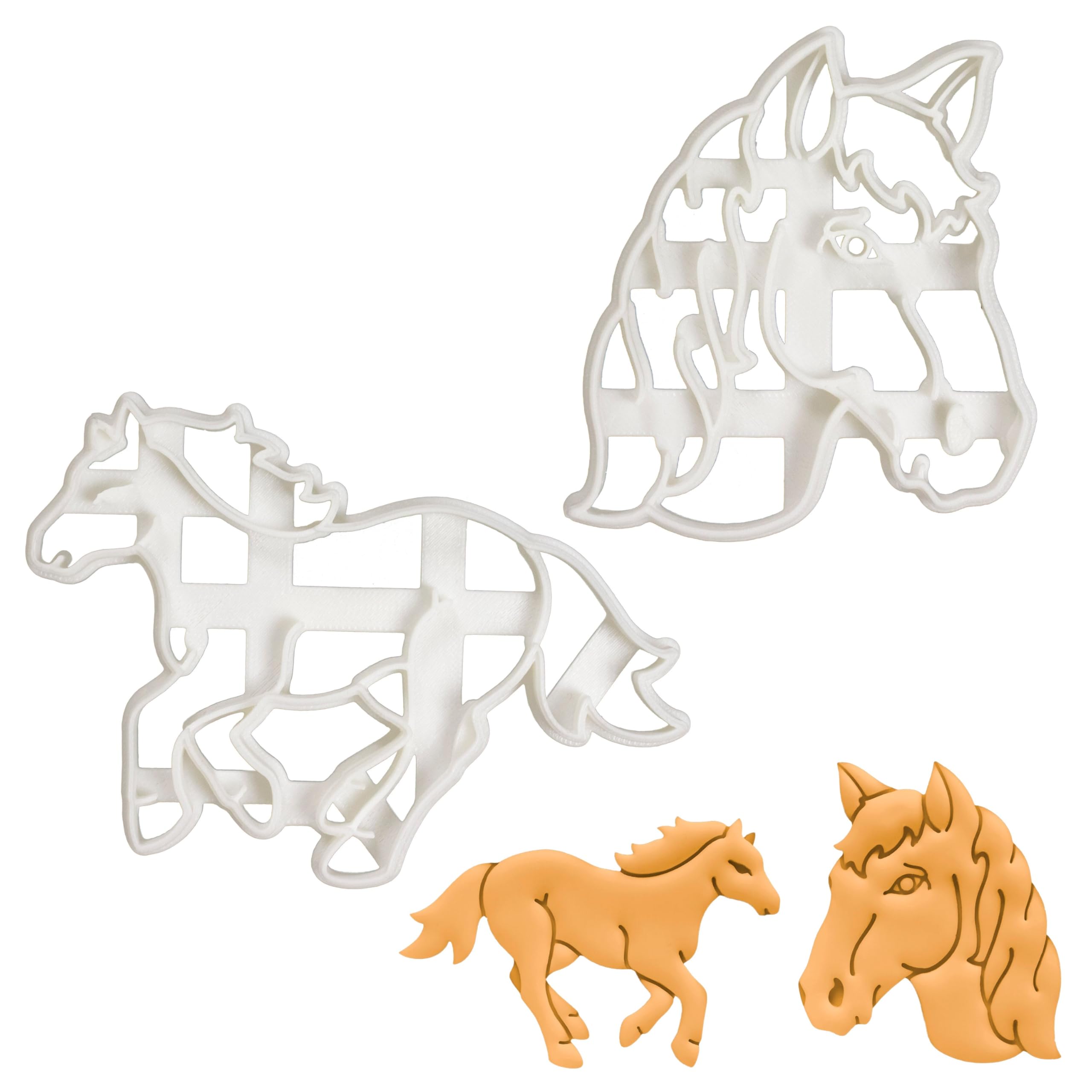 BAKERLOGY Set of 2 Horse Cookie Cutters (Designs: Horse Head and Horse Running) - Detailed Biscuit Cutter Design for Baking and Crafts, Ideal on Fondant, Dough, Clay
