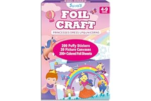 SOOVSY 200 Sheets Princesses & Unicorns Foil Art Fun Kit for Kids, Foil Art for Kids Art Craft DIY Creative Activity Birthday Christmas Gift Travel Toys for 4 5 6 7 8 9 Years Old Kids Girls Boys