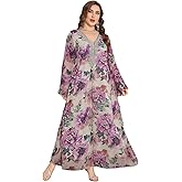 Spring Summer 2026 Plus Size Womens Dresses V Neck Casual Elegant Long Sleeve Floral Print Maxi Dress