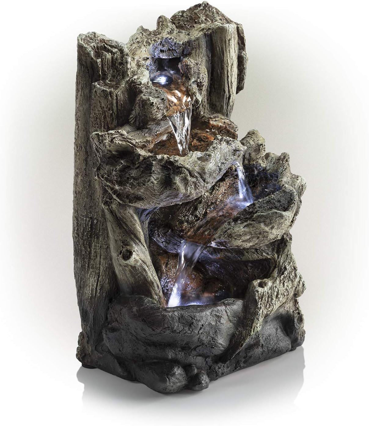 Alpine Corporation 14" Tall Indoor/Outdoor Tiered Log Tabletop Fountain with LED Lights : Indoor Fountains : Garden & Outdoor