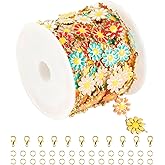 YOUBEIYEE 9.8 Feet/3M Colorful Daisy Flower Chain Bulk Gold Plated Brass Chains for Jewelry Making Enamel Floral Chain Roll Women Necklace Bracelet DIY Jewelry Supplies